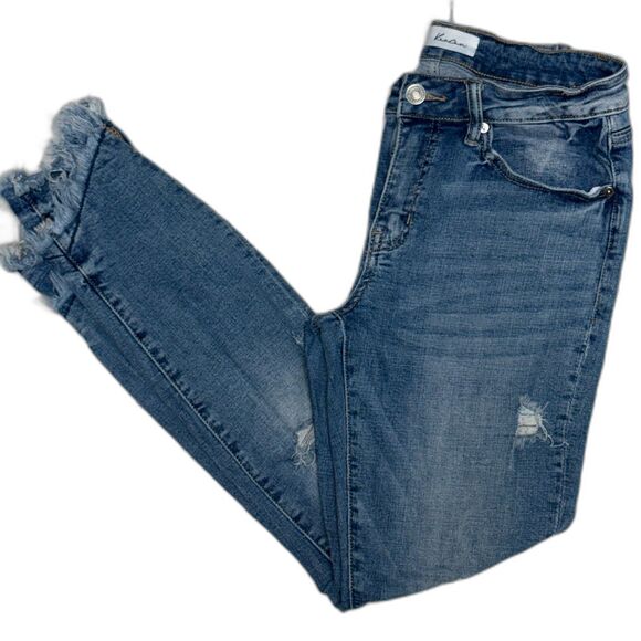 KanCan Denim - KanCan Nala Mid Rise Ankle Skinny Jeans Women’s Distressed Frayed Hem